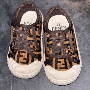 Fendi Kids Tan and Black Logo Sneakers